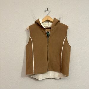 LAUREN RALPH LAUREN W's Sherpa Lined Hooded Western Vest Brown Faux Suede